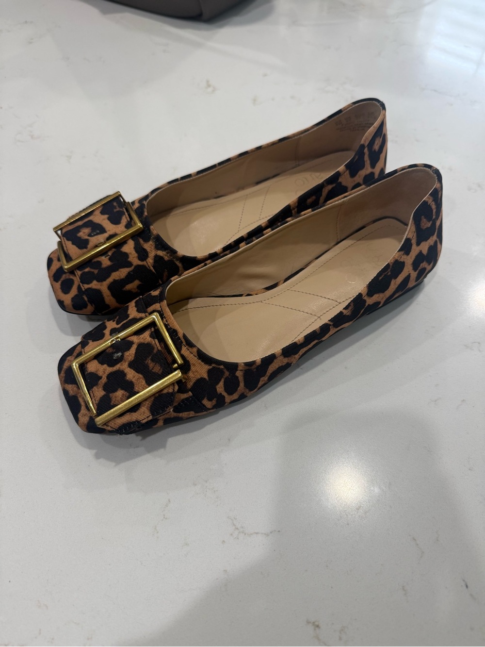 Franco Sarto Leopard Print Ballet Flats with Gold Buckle